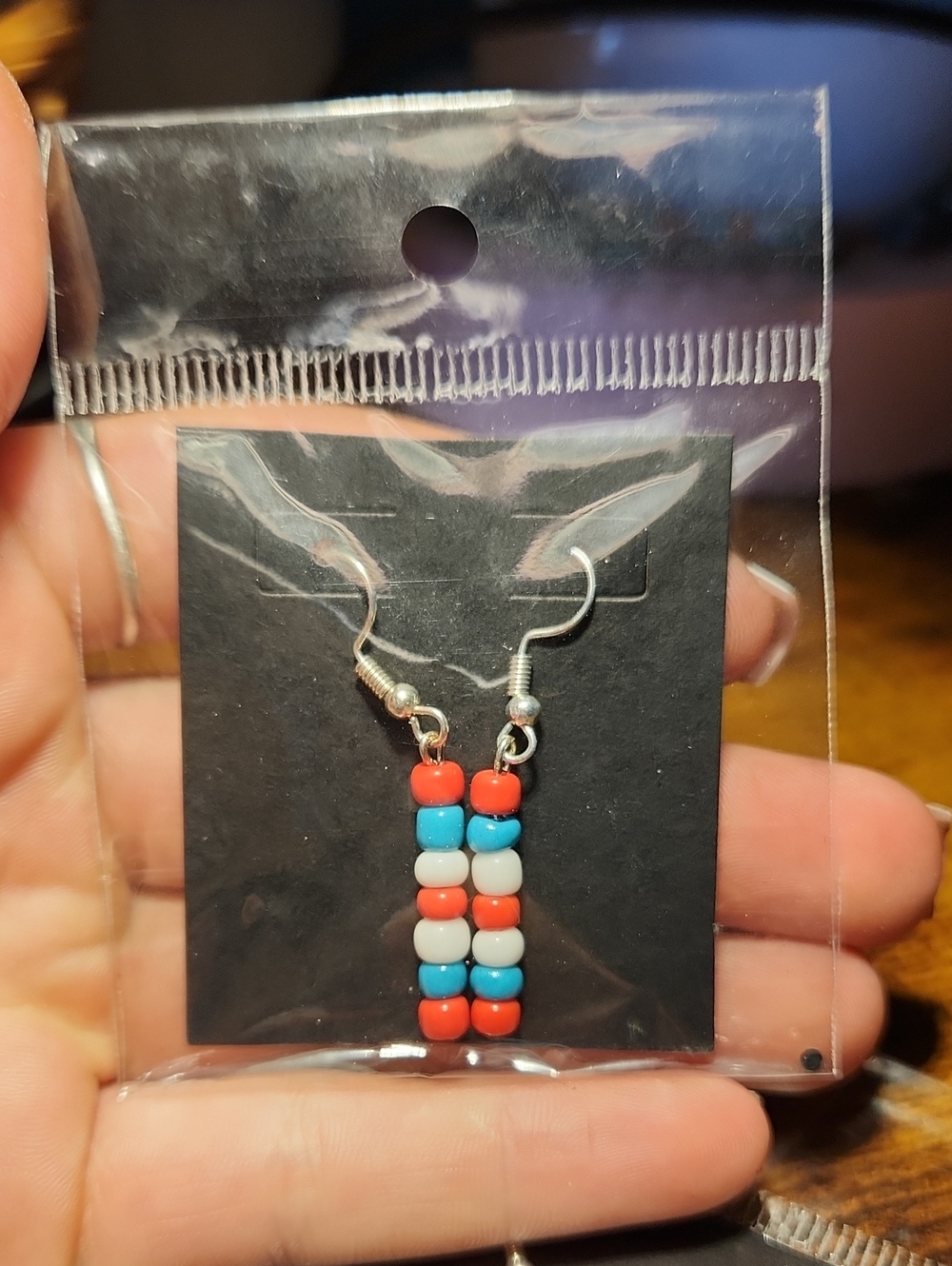 Beaded Drop Earrings in Red, White & Blue - Lightweight Women’s Jewelry